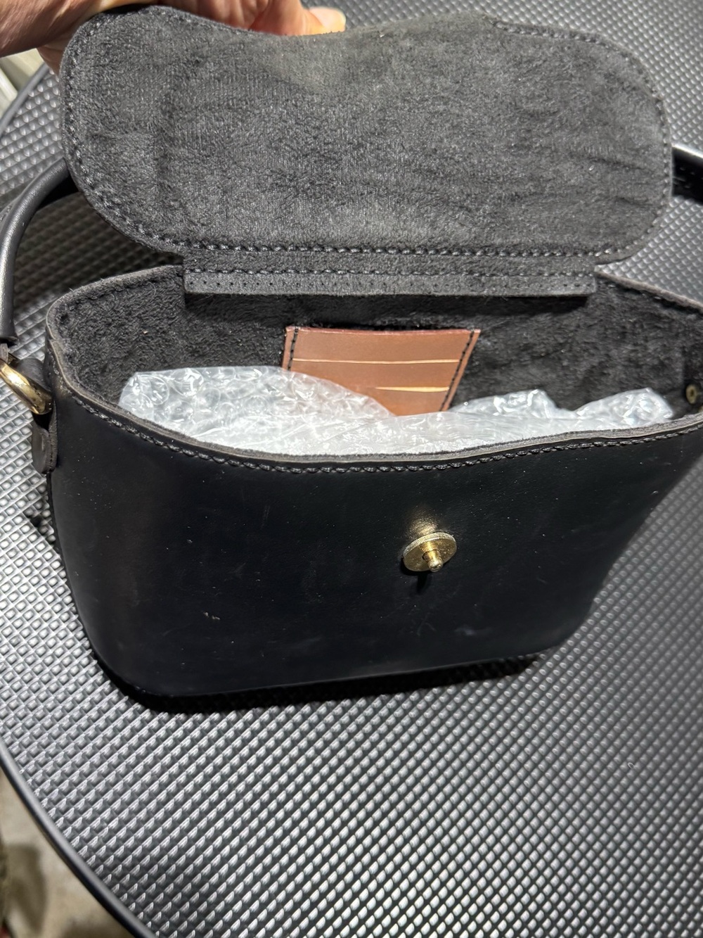 Structured Black Mini Top-Handle Bag with Gold Accents